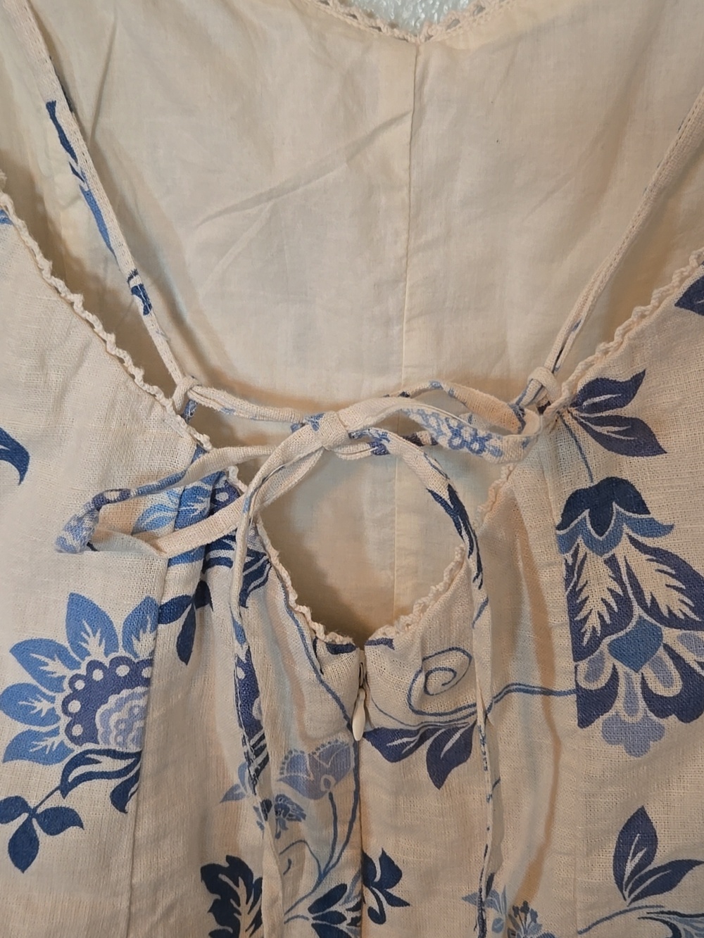 Abercrombie & Fitch | Cream And Blue Floral Linen Blend Mini Dress Size XS - Picture 5 of 10